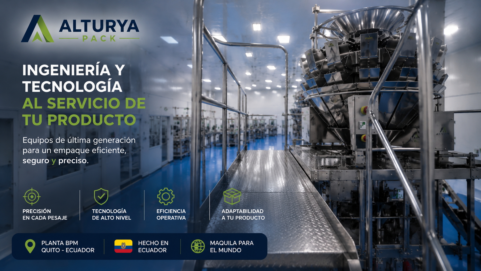 Ingeniería y tecnología al servicio de tu producto — planta BPM Quito Ecuador, maquila para el mundo, precisión en cada pesaje